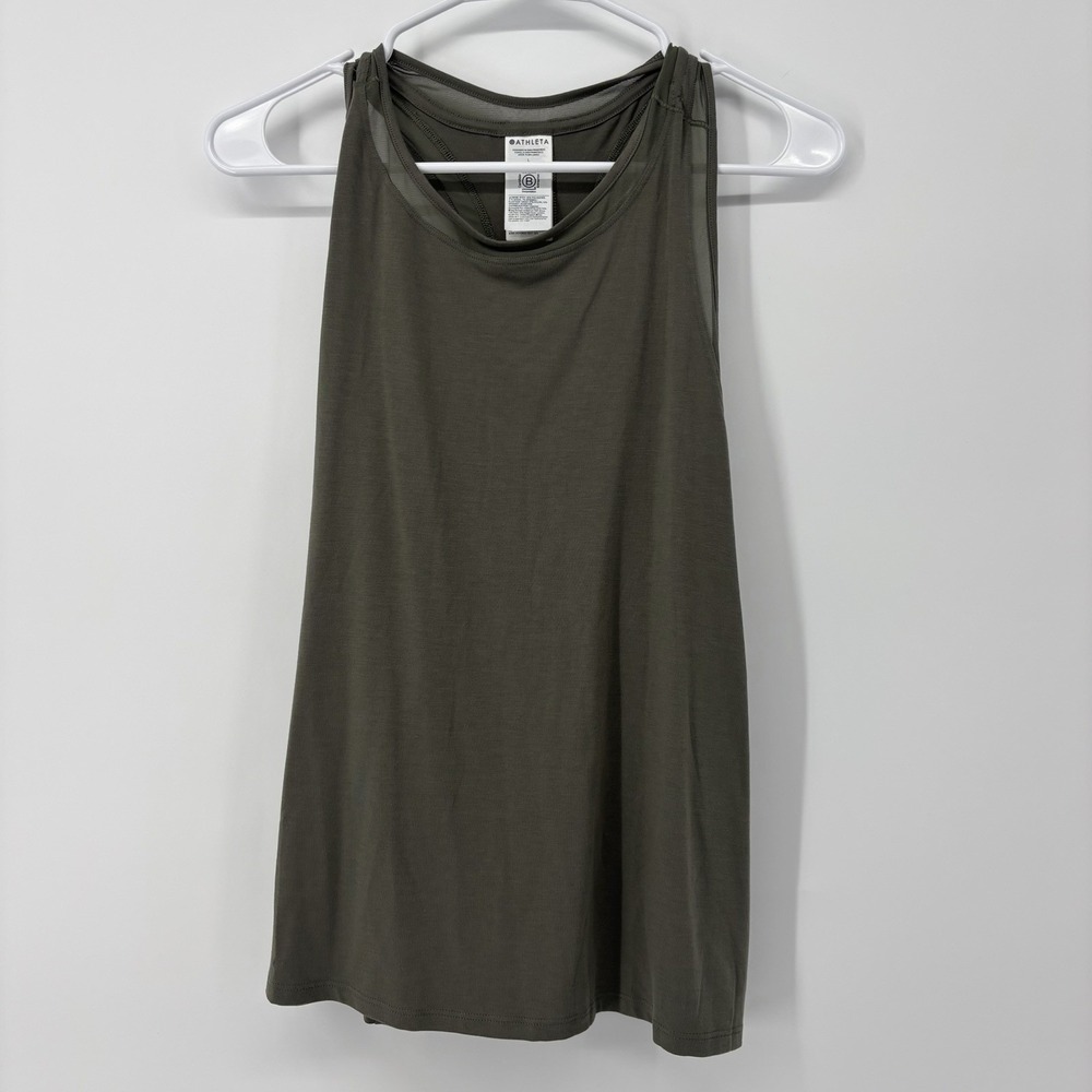 Athleta Sleeveless Tank Top Green Women's Size Large Mesh Detail Stretchy